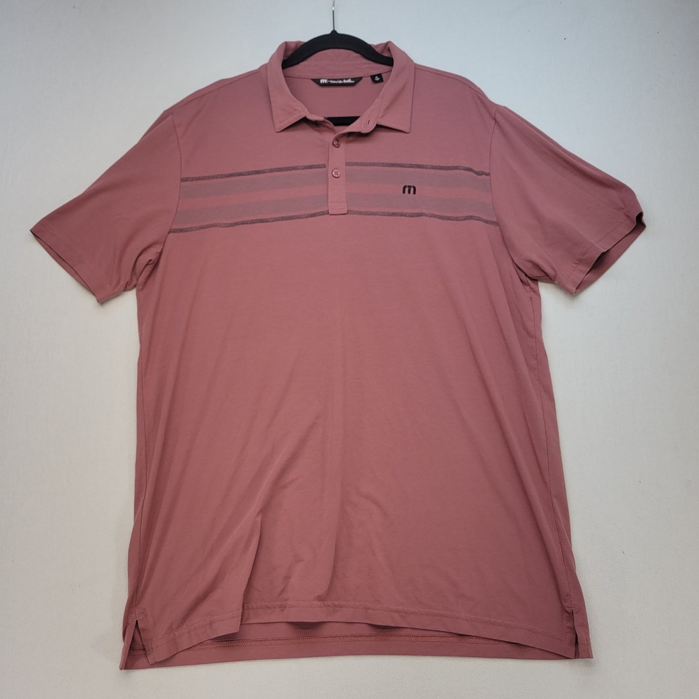 TravisMathew Polo Shirt‎ Mens XL Rose Pink Striped Pima Cotton Blend Golf